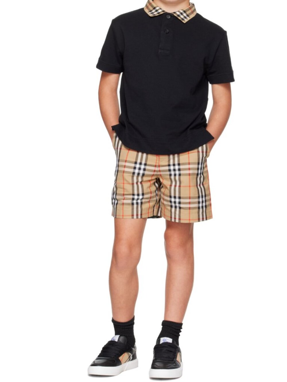 Burberry Kids Beige Check Shorts Cotton twill shorts
